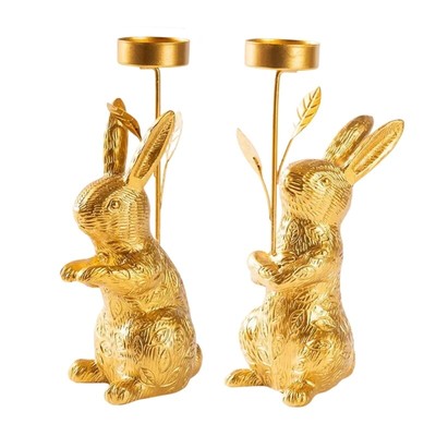 Easters Gold Rabbit Statue Pillar Holder Decorative Candlestick Stand
