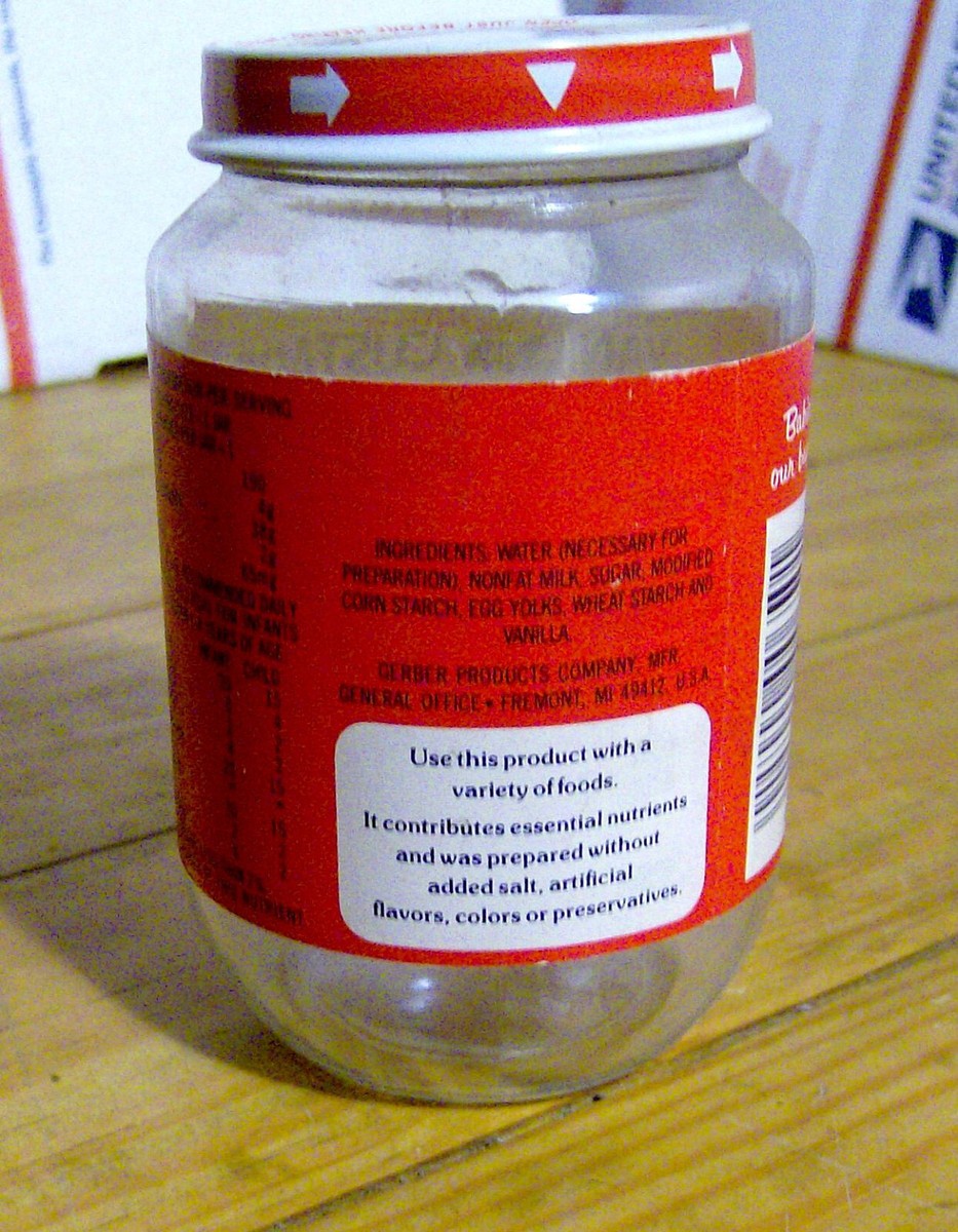 RARE vintage 1970s GERBER baby food GLASS JAR Vanilla Custard