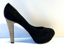 Sergio Rossi Black Suede Pumps w/ Gold Pebbled Heel, Size 11 (US) 41 (EU) New!