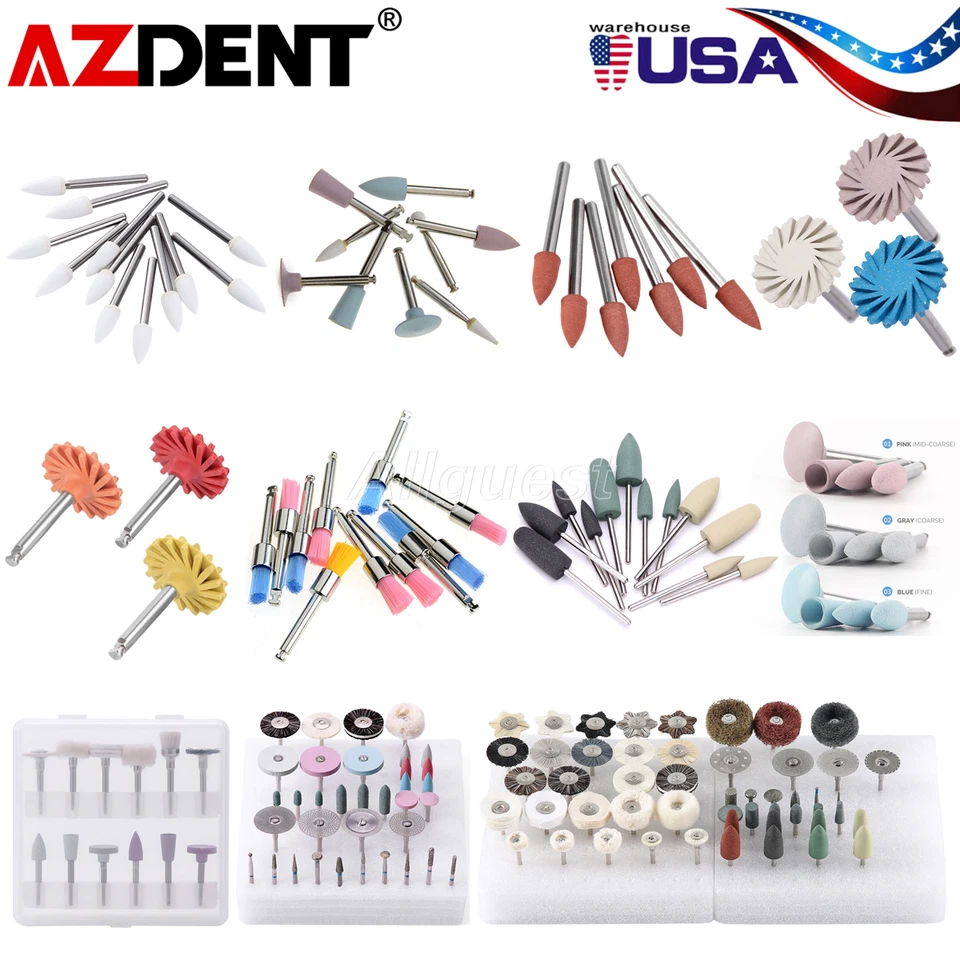 AZDENT Dental Composite Polishing Kit Burs Brush Wheel Discs HP RA FG for Handpiece USA