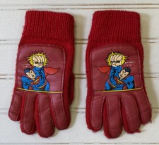 Vintage 1985 Just 4 Kids Superman Winter Knit Gloves Red Kids Worn READ