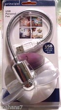 Silver USB Personal Flexible Mini Cooler Fan by Principal, USB 1.1 or 2.0 Sealed