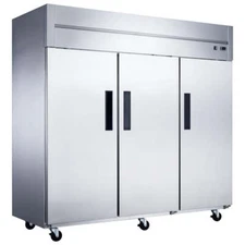 Brand new Dukers D83AF Commercial 3-Door Top Mount Freezer in Stainless Steel
