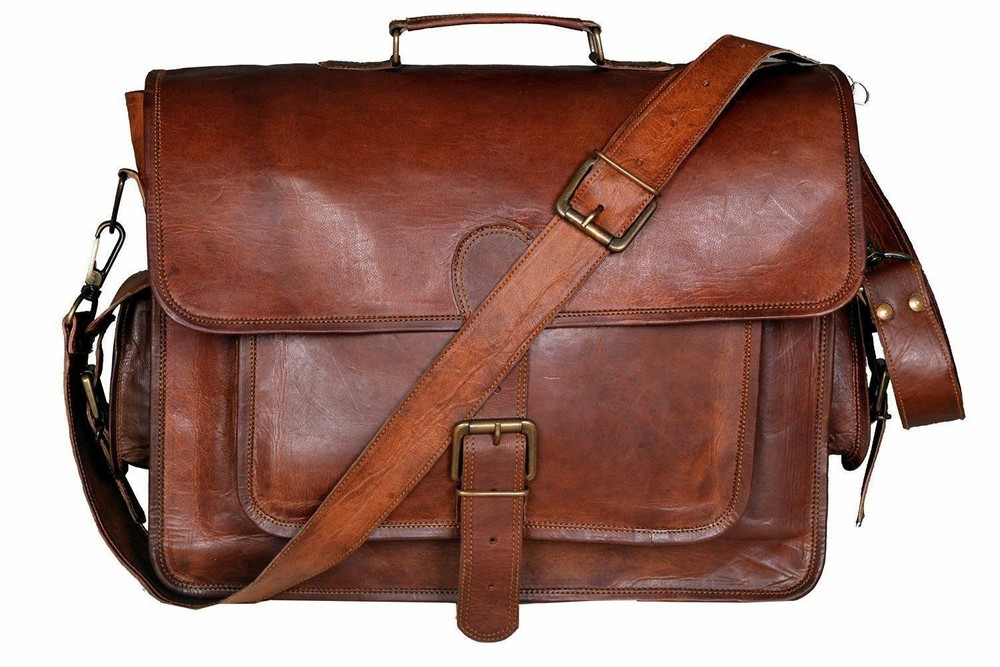 Men's Leather Bag Business Messenger Laptop Shoulder Briefcase Handbag Brown