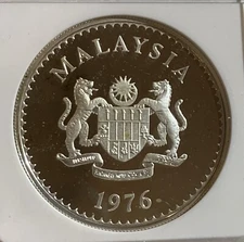 1976 MALAYSIA 25 Ringgit Silver NGC PF66 ULCA, RHINOCEROS HORNBILL