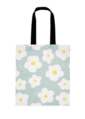 Harvey Nichols Egg & Daisy Cotton Tote Shopping Bag in Pastel Pink & Blue Green - Image 1 of 4
