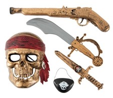 PIRATE PLAY SET PACK SET OF MASK DAGGER TELESCOPE COMPASS EYEPATCH SWORD PLASTIC
