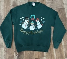 Vintage Women s Christmas Holiday Sweatshirt Size M Textured Snowman 90s