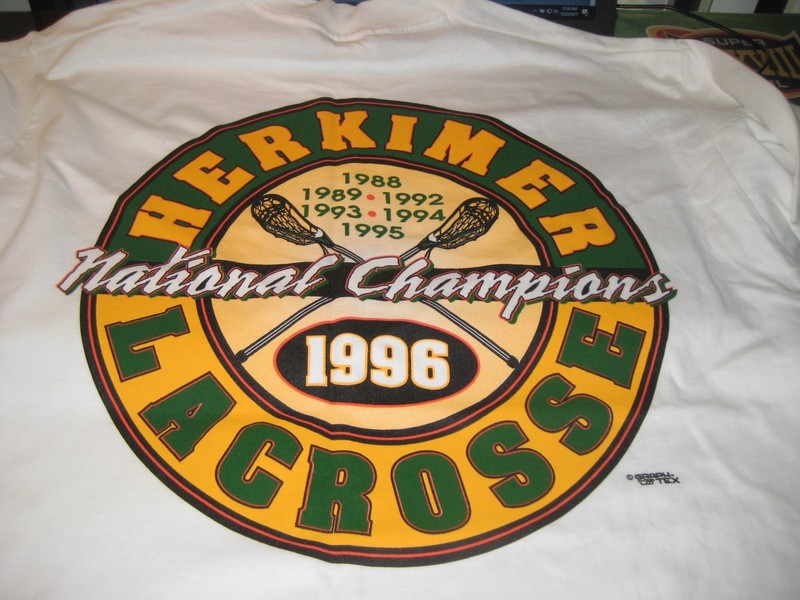 HERKIMER GENERALS LACROSSE; National CHAMPS T SHIRT;1988/89/92/1993/94/95&96;NEW
