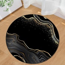 Luxury Black  Gold Round Rug, Marble Pattern Carpet, Elegant Modern Home D cor
