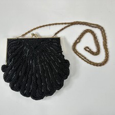 Vintage Andre Cellini Beaded Purse Clam Shell Evening Bag Gold Trim Satin Lining
