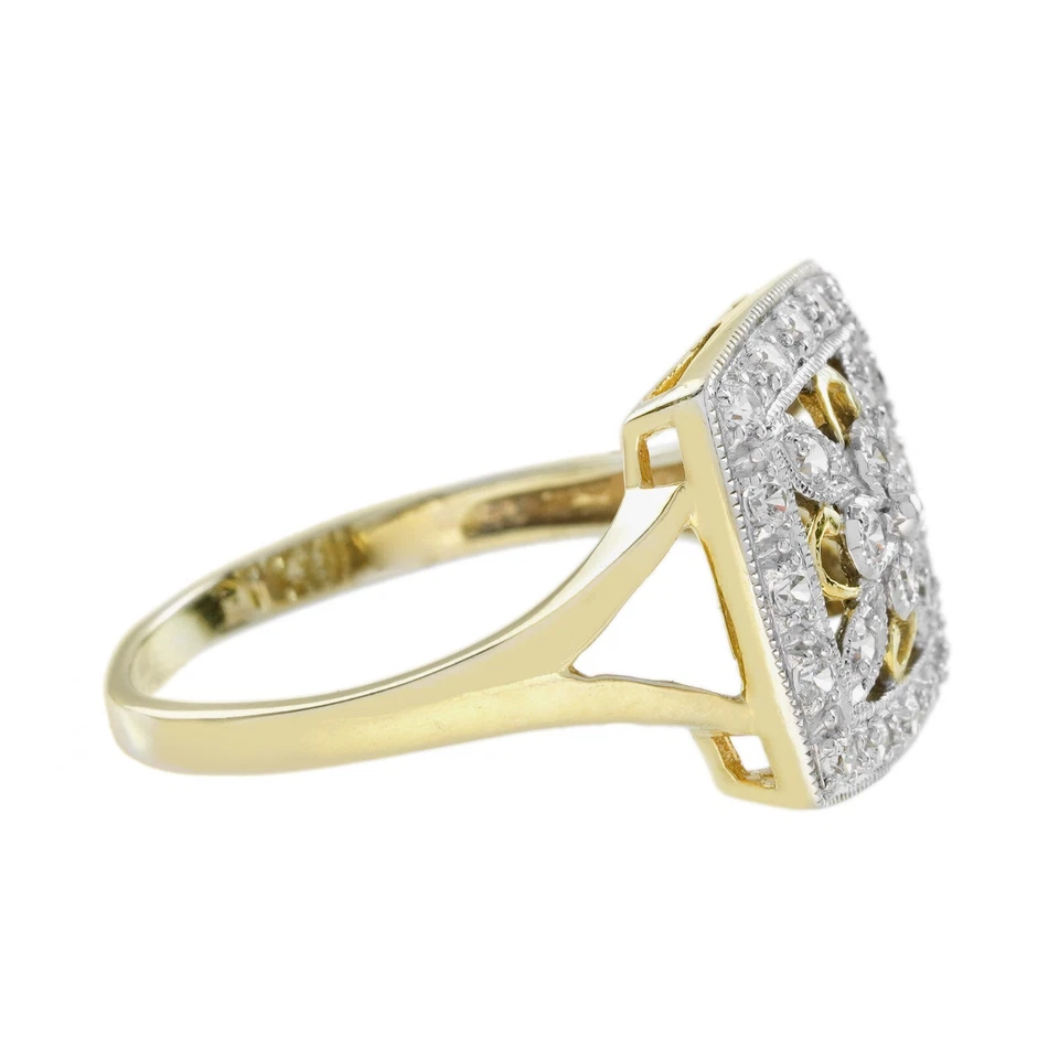 Diamond Vintage Style Floral Cluster Square Ring in 14K Two Tone Gold - Image 4 of 4