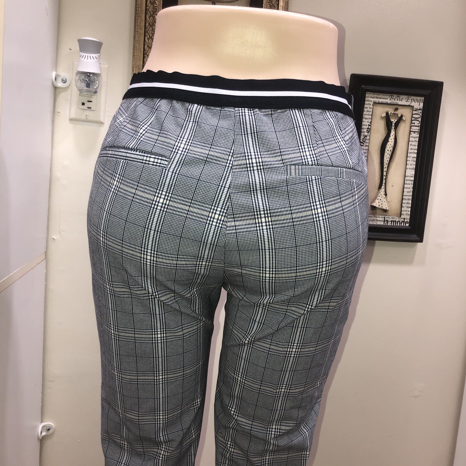 Zara Basic Gray Checkered  Plaid Trousers Elastic… - image 7