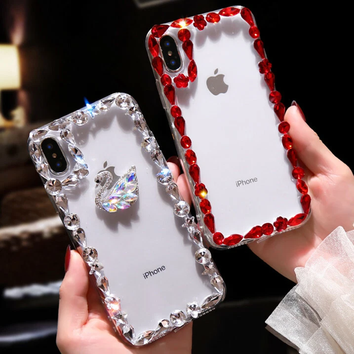 Funda Carcasa Teléfono Transparente 3D Hecha a Mano Lujo Brillante Diamante Estrás Gemas Foto 3 de 4