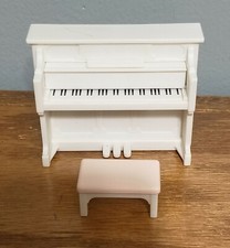 Calico Critters Sylvanian Families White Upright Piano w/ Pink  White Bench