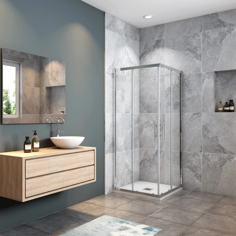 Schiebetür H.185cm Eckeinstieg 5mm Echtglas Duschabtrennung Duschkabinen