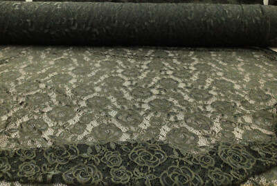 Embroidered Stretch Lace Apparel Fabric Sheer Rose Floral Dark Moss XX210