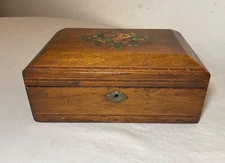 antique 19th century handmade inlaid marquetry painted wood wooden jewelry box