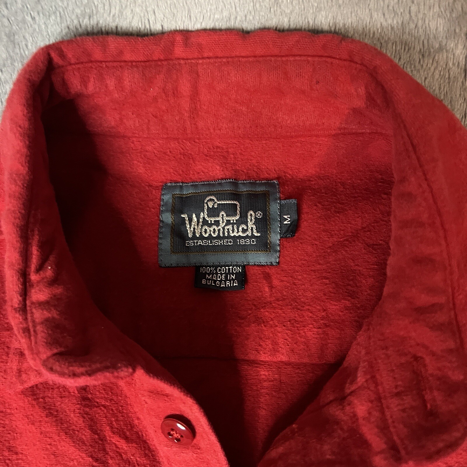VINTAGE Woolrich Shirt Adult Medium Red Heavy Chamois Flannel Curved Hem RARE 90 image 7