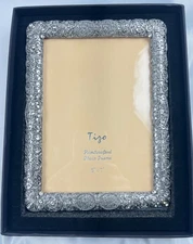 Tizo Embellished Ornate crystal Frame 5" x 7" photo picture silver color w box
