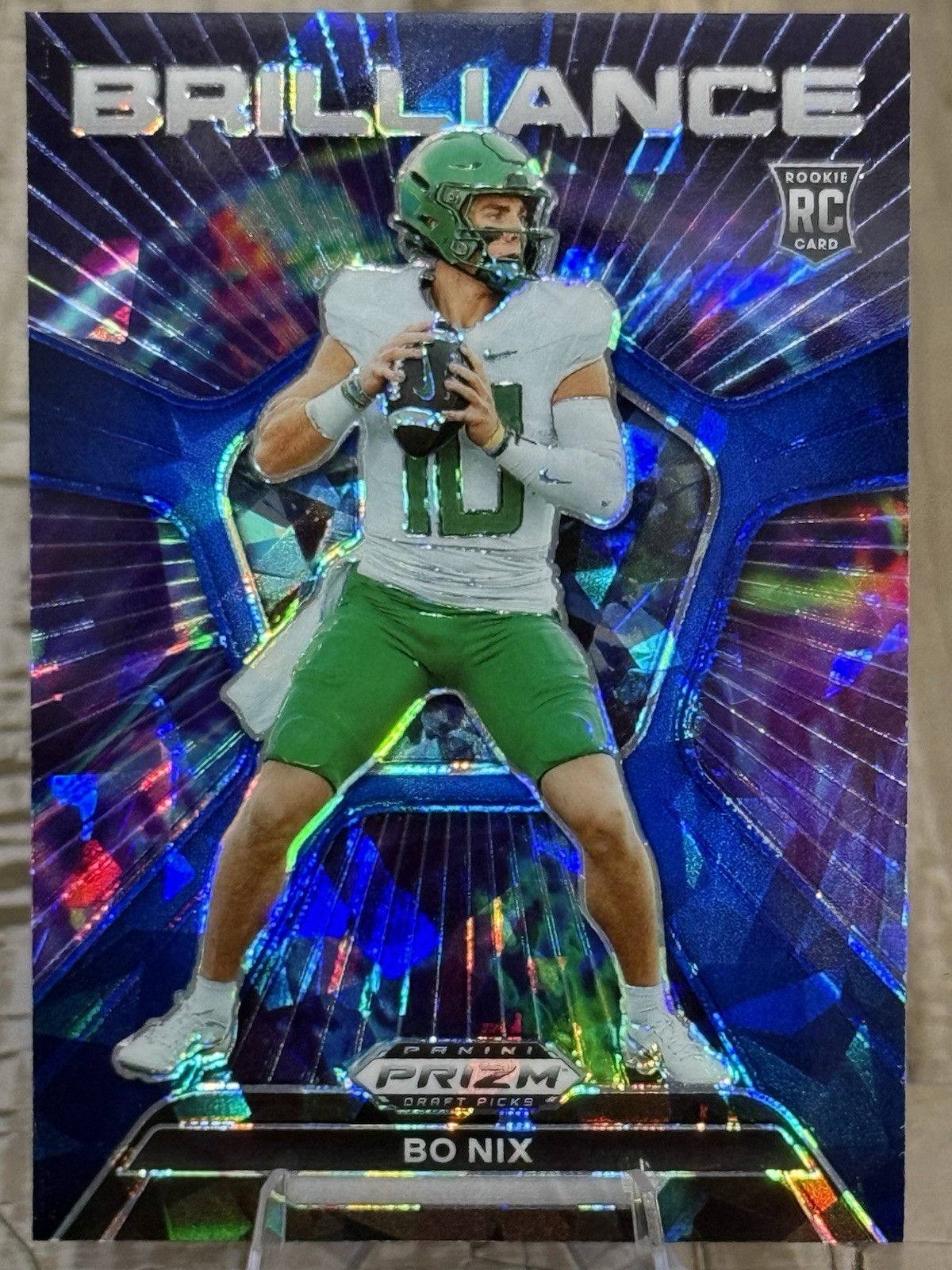 Bo Nix 2024 Panini Prizm Draft Picks Rookie #d/99 Brilliance Blue Ice Prizm RC