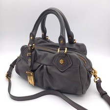 MARC JACOBS Classic Q 2-Way Bag Leather Gray Used Authentic