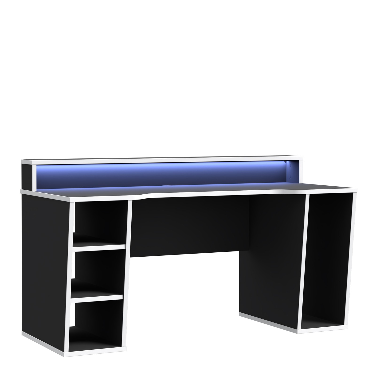 Black & White Gaming Desk with RGB LED Lights - PC Computer Table & Storage