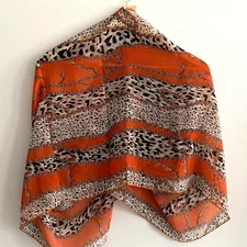 Raj Eternity Scarf Fancy Animal Print Orange Designer Lightweight