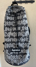 2022 Supreme Fat Tip Jacquard Black Denim Logo Print Backpack
