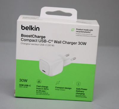 Belkin BoostCharge Kompaktes USB-C-Wandladegerät 30W Weiß WCA008KQWH NEU