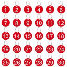 TIESOME 1-30 Plastic Number Tags, 30 Pcs Red Round Number Tags with Metal Rin...