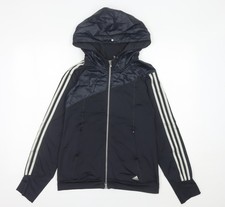 Adidas Womens Black Size 10 Track Jacket Hooded Full Zip Activewear