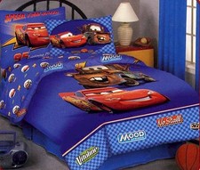 NEW TWIN sz Comforter Sham Sheet Set Disney Cars Lightining McQueen 5 pc COTTON