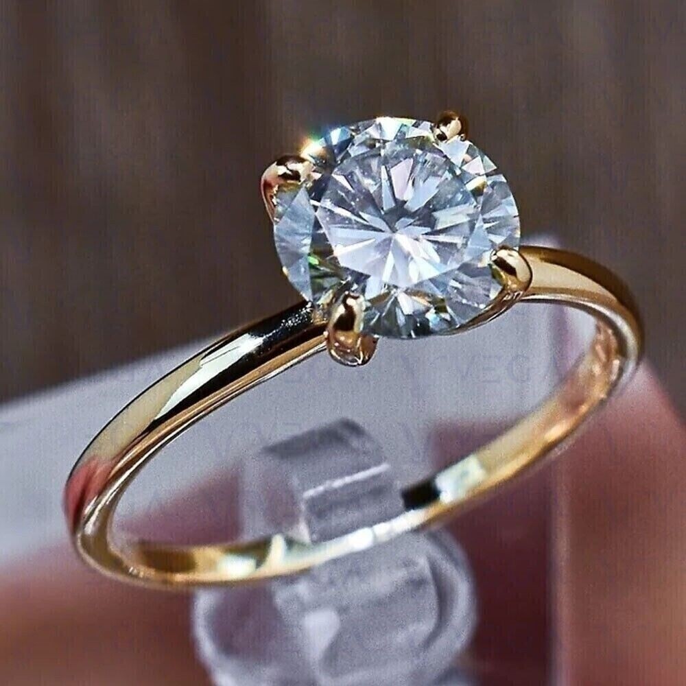 1.5Ct Round Cut Lab Created Diamond 14K Yellow Gold FN Engagement Solitaire Ring