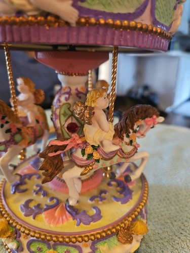Cherub Horse Carousel Music Box Resin Rotating Beautiful Pastel Colors - Picture 4 of 11