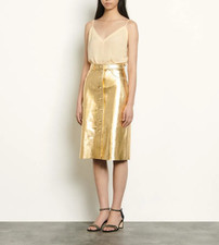 Falda midi Sandro para mujer de cuero de cordero dorado talla 3 FR 40/US 8 L UK 12 SFPJU00322