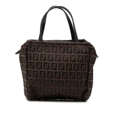 Fendi Mini Zucchino Canvas Handbag Pre-Loved Bag Dark Brown
