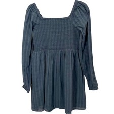 NWT American Eagle Smocked Milkmaid Mini Dress Peasant Sundress LS Small Gray