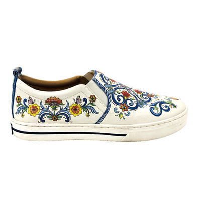 Womens 7 Brighton White Tumbled Print Leather La Farfalla Collection Loafers