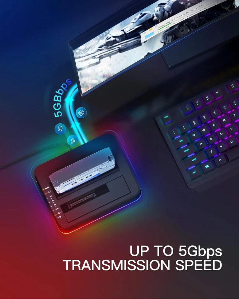 Inateck RGB SATA to USB 3.0 Hard Drive Docking Station with Offline black  - Image 4 of 4