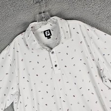 Footjoy Polo Shirt Men L White Bag Doodle All Over Print Lisle Performance 26576