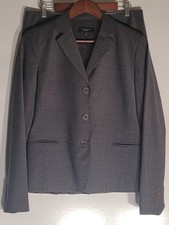 Talbots Two Piece Set Womens 8 Blazer/12 Skirt Gray Three Button Long Sleeve
