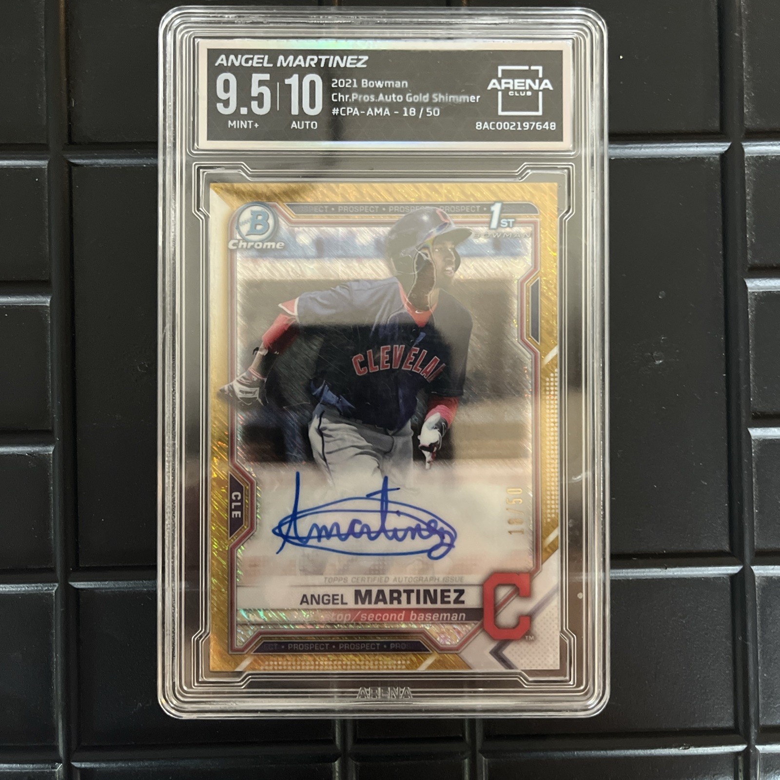 2021 Bowman Chrome Prospect Autographs Angel Martinez #CPA-AMA Gold Shimmer /50