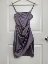 NWT Windsor Purple Metallic Satin Ruched Mini Dress Lavender GD14399 Womens S