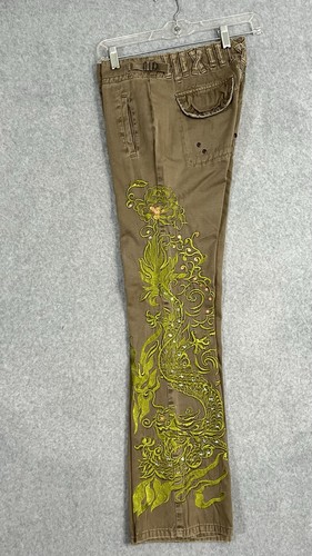 Pantalones Da Nang Vintage Mujer Talla M 29x31 Bordados Dragón Botón Mosca Y2K - Imagen 23 de 24