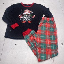 Christmas Family Squad Pajama Set Mens Medium Black Red Plaid Holiday Gnome
