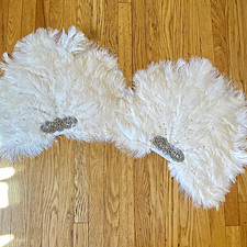 White Feather fans with Rhinestone Beaded Center Detail