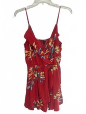 Express Medium Floral Red Dress Ruffles Cinch Waist Adjustable Spaghetti Straps