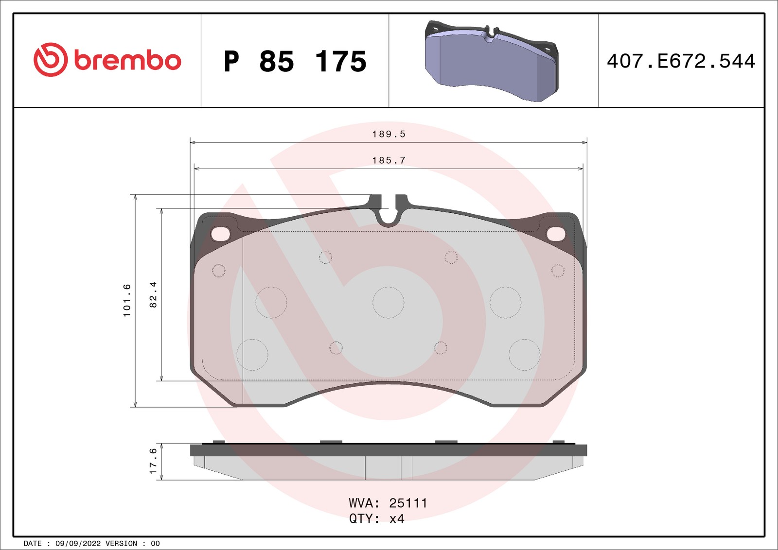Für BREMBO P 85 175 Brake Pad Set, disc brake P 85 175 Brake pads set front , f - Bild 6