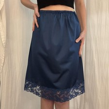 Blue Lace Skirt Slip Vintage 70s Coquette Whimsygoth Handmade Small